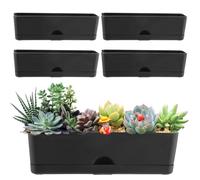 Confezione da 5 fioriere rettangolari da 40,6 cm, grandi, in plastica, rettangolari, colore nero, per esterni e interni, piante grasse, davanzali autoirriganti