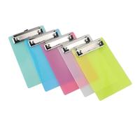 Confezione da 5 lavagne formato A6, in plastica semitrasparente, in acrilico, con morsetto in metallo gommato, resistenti e colori assortiti, per scrivere memo e documenti, 5 colori