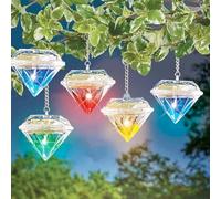 Confezione da 5 luci solari da Appendere, 7 Colori cangianti, luci a LED Decorative a Forma di Diamante, Impermeabili, per Patio, Giardino, Albero, vialetto, Prato, Cortile, Recinzione