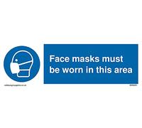 Confezione da 5 - Maschere facciali devono essere indossate in questa area Cartello - 150 x 50 mm - L15