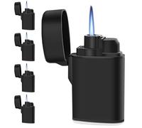 Confezione da 5 mini accendini antivento a gas butano, ricaricabili per candele, esterni, fuochi d'artificio, campeggio, camini, stufe a gas(butano non) (Black)