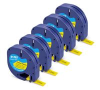 Confezione da 5 nastri per etichette compatibili con Dymo 91202/91222 | Compatibile con Dymo LetraTag LT-100H, LT-100T, XR, XM, 200B. Adatto per ufficio, magazzino e etichettatura domestica.