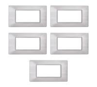 CONFEZIONE DA 5 PLACCHE IN PLASTICA SATINATA, COMPATIBILE CON VIMAR PLANA, 4 MODULI/POSTI, COLORE ARGENTO, DESIGN ELEGANTE E MODERNO, PER INTERRUTTORI/PRESE, TECNOPOLIMERO DI ALTA QUALITA'