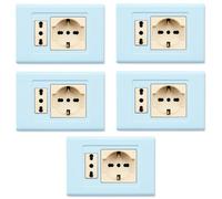 CONFEZIONE DA 5 PLACCHE IN TECNOPOLIMERO, COMPATIBILE CON BTICINO MAGIC, 2 MODULI/POSTI, SINGOLO E DOPPIO, SCHUKO, UNEL, AZZURRO PASTELLO, ALTA QUALITA',DESIGN CLASSICO, PER INTERRUTTORI/PRESE