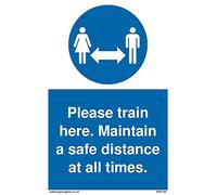 Confezione da 5 - Please train here Keep a safe distance at always times Sign - 100x150mm - A6P