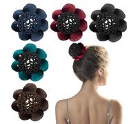 Confezione da 5 retine per chignon, con fiori grandi, elastiche, per chignon, ballerine, pattinatori, impiegati di banca