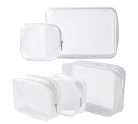 Confezione da 5 sacchetti in plastica trasparente con cerniera per articoli da toeletta approvati TSA, borsa portatile per cosmetici, per vacanze, bagno e organizzazione, bianco, dimensioni miste,