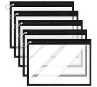 Confezione da 5 sacchetti in PVC trasparente con cerniera, organizer per documenti impermeabili, grandi astucci con bordo nero, multiuso per ufficio, scuola e viaggi, 19 x 29 cm