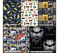 Confezione da 5 scampoli di tessuto di Batman Superhero Comic Book DC Comics (45 cm x 55 cm) 100% cotone, per trapuntatura, cucito, patchwork