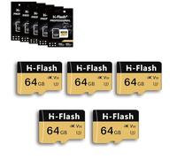 Confezione da 5 schede micro SD da 64 GB, con adattatore per scheda SD, scheda micro SD da 64 GB, fino a 150 MB/s, C10 U3 V30 4K A1 UHS-I TF card da 64 GB mini SD per fotocamera/telefono/Nintendo