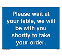 Confezione da 5 - Si prega di attendere al vostro tavolo, saremo con voi a breve per prendere il vostro ordine. Segnale - 200 x 150 mm - A5.