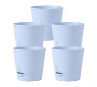 Confezione da 5 vasi da fiori in plastica con serbatoio d'acqua a doppia funzione e drenaggio per un'umidità equilibrata del suolo (blu)