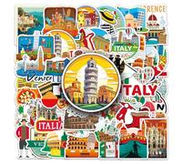 Confezione da 50 adesivi da viaggio in vinile impermeabili con Torre pendente di Pisa, Venezia, Roma, Colosseo, Pizza, Gondola per laptop, skateboard, valigia, scrapbooking, bottiglia d'acqua Noteb