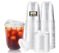 Confezione da 50 bicchieri in plastica trasparente con coperchio per sorseggiare, tazze da caffè freddo, 500 ml, bicchieri in plastica trasparente ispessita, per bevande fredde, frullati, frullati