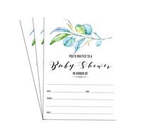 Confezione da 50 biglietti d'invito a forma di foglia per baby shower, su un lato, neutro, vuoti, da riempire, 10 x 15 cm