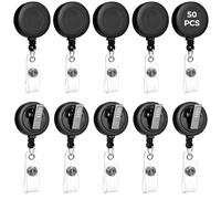 Confezione da 50 bobine retrattili per badge con clip girevole a 360°, porta carte d'identità con clip a coccodrillo, cavo regolabile