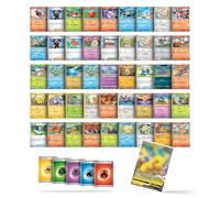 Confezione da 50 carte originali in inglese, scatola regalo Catsome compatibile con carte Pokémon 45 carte comuni + 5 energie + 1 carta V, VMAX, RARA o Reverse Holo compatibile con Pikachu per Natale