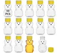 Confezione da 50 mini barattoli a forma di orsetto di miele, bottiglie in plastica trasparente da 56,7 g con coperchi ermetici, contenitori riutilizzabili a forma di orso per eventi, bomboniere e