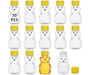 Confezione da 50 mini barattoli a forma di orsetto di miele, bottiglie in plastica trasparente da 56,7 g con coperchi ermetici, contenitori riutilizzabili a forma di orso per eventi, bomboniere e