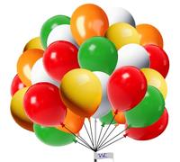 Confezione da 50 palloncini in lattice da 25,4 cm, colore rosso, verde, giallo e bianco, decorazione per feste di compleanno, matrimoni, baby shower, feste di laurea, anniversari, occasioni