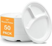 Confezione da 50 piatti usa e getta da 25,4 cm, resistenti, a 3 scomparti, per feste, pranzi, cene, piatti super rigidi, biodegradabili, ecologici, usa e getta, per feste, piatti da festa per cibi