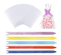 Confezione da 50 sacchetti in cellophane trasparente per alimenti, biscotti, con 50 fiocchi in colori misti, per regali, imballaggi, sacchetti per dolci, sacchetti regalo trasparenti (15,2 x 25,4 cm)
