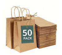 Confezione da 50 sacchetti regalo in carta marrone con manico - sacchetti in carta kraft con manico con cordino - misura 21 x 11 x 27 cm - sacchetti in carta kraft per compleanni, matrimoni, natale e 