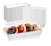 Confezione da 50 scatole di carta per salumi con coperchio trasparente, contenitori per alimenti lunghi bianchi, scatole per panini, scatole per torte, cupcake, fragole, biscotti, bombe al cacao