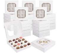 Confezione da 50 scatole vuote da dessert, bianche a 16 scomparti con coperchio trasparente, scatole di carta kraft bianca per cioccolatini, tartufi, biscotti, ideali per bomboniere di nozze e feste