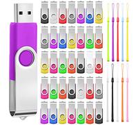 Confezione da 50 unità flash USB Bulk con cordini USB 2.0 Thumb Drive girevole Storage Flash Drive Pack Bulk con luce LED per backup dati archiviazione, 10 colori (256 MB)
