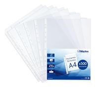 Confezione da 500 buste in plastica forate spesse A4 lisce per uso intensivo, trasparenti ad alta capacità 70 micron in polipropilene lucido antistatico per raccoglitori