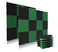 Confezione da 52 pannelli acustici, 3,5 x 30,5 x 30,5 cm, in schiuma acustica, cunei in schiuma per studio, pannelli ad alta densità, cunei insonorizzanti, nero/verde
