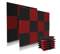 Confezione da 52 pannelli acustici, 3,5 x 30,5 x 30,5 cm, in schiuma acustica, cunei in schiuma per studio, pannelli ad alta densità, cunei insonorizzanti, nero/rosso