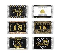 Confezione da 54 mini involucri per barrette di caramelle, per feste di compleanno, colore nero e oro, confezione da 54 pezzi