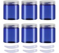 Confezione da 6 barattoli in plastica blu da 100 ml, per cosmetici, crema e cosmetici, con coperchio trasparente, per articoli da toeletta (blu, 200 ml)