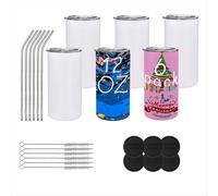 Confezione da 6 bicchieri da 12 once con stampa sublimatica, vuoti, con coperchi e cannucce per il fai da te