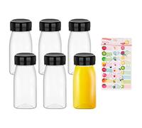 Confezione da 6 bottiglie di succo di plastica con 1 etichetta di frutta, con coperchi ermetici per la conservazione del latte, frullati, bevande fatte in casa