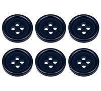Confezione da 6 bottoni rotondi da cucire, 15 mm, piatti, 4 fori, 24 l, colore: blu scuro