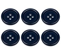Confezione da 6 bottoni rotondi da cucire, 23 mm, piatti, 4 fori, 36 l, colore: blu scuro