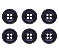 Confezione da 6 bottoni rotondi in plastica blu scuro da 17 mm, da cucire, per pantaloni, bretelle, abiti, gonne, bombati, 4 fori, 27 Ligne