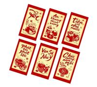 CONFEZIONE DA 6 Buste Rosse Per Anno 2026 Design Cultura Vietnamita Dorata Texture Glitter Opaca Per La Festa Di Capodanno Pacchetti Rossi