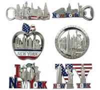 Confezione da 6 calamite per frigorifero, souvenir di New York, Empire State Building, Skyline, Statua della Libertà, ponte di Brooklyn, la grande mela, bandiera USA, apribottiglie