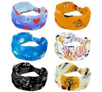 Confezione da 6 cerchietti da donna per Halloween, cappello a forma di zucca, dolcetto o scherzetto, elastici, larghi, morbidi fasce per capelli antiscivolo, per yoga, allenamento, sport, corsa
