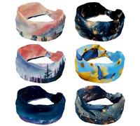 Confezione da 6 cerchietti morbidi per capelli, con fiori e farfalle, sfondo universo, turbante da donna, con nodo intrecciato, elastici, accessori per capelli alla moda