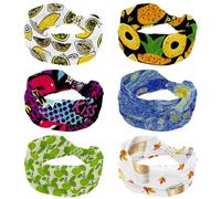 Confezione da 6 cerchietti per capelli da donna, alla moda, larghi, gialli, ananas, kiwi, frutta, croce nera, fascia elastica per la testa, fascia per il sudore, sport, allenamento, turbante