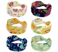 Confezione da 6 cerchietti per capelli da donna, con colibrì tropicale e fiori rossi, larghi, elastici antiscivolo, annodati per sport, allenamento, accessori per capelli