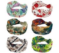 Confezione da 6 cerchietti per capelli da donna, con cuori carini e gatti, antiscivolo, larghi, annodati intrecciati, morbidi elastici per capelli per ragazza