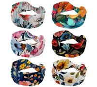 Confezione da 6 cerchietti per capelli da donna, con foglie colorate e fiori, elastiche, morbide, per yoga, corsa, sport, allenamento, viaggi