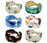 Confezione da 6 cerchietti per capelli da donna, con paesaggio ad acquerello e alba, ampia, elastica, morbida, sportiva, turbante, per yoga, palestra, fitness
