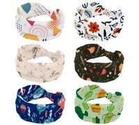 Confezione da 6 cerchietti per capelli da donna, con renna natalizia con pinguino e foglie, fascia larga annodata per yoga, allenamento, morbida fascia elastica, accessori per capelli alla moda